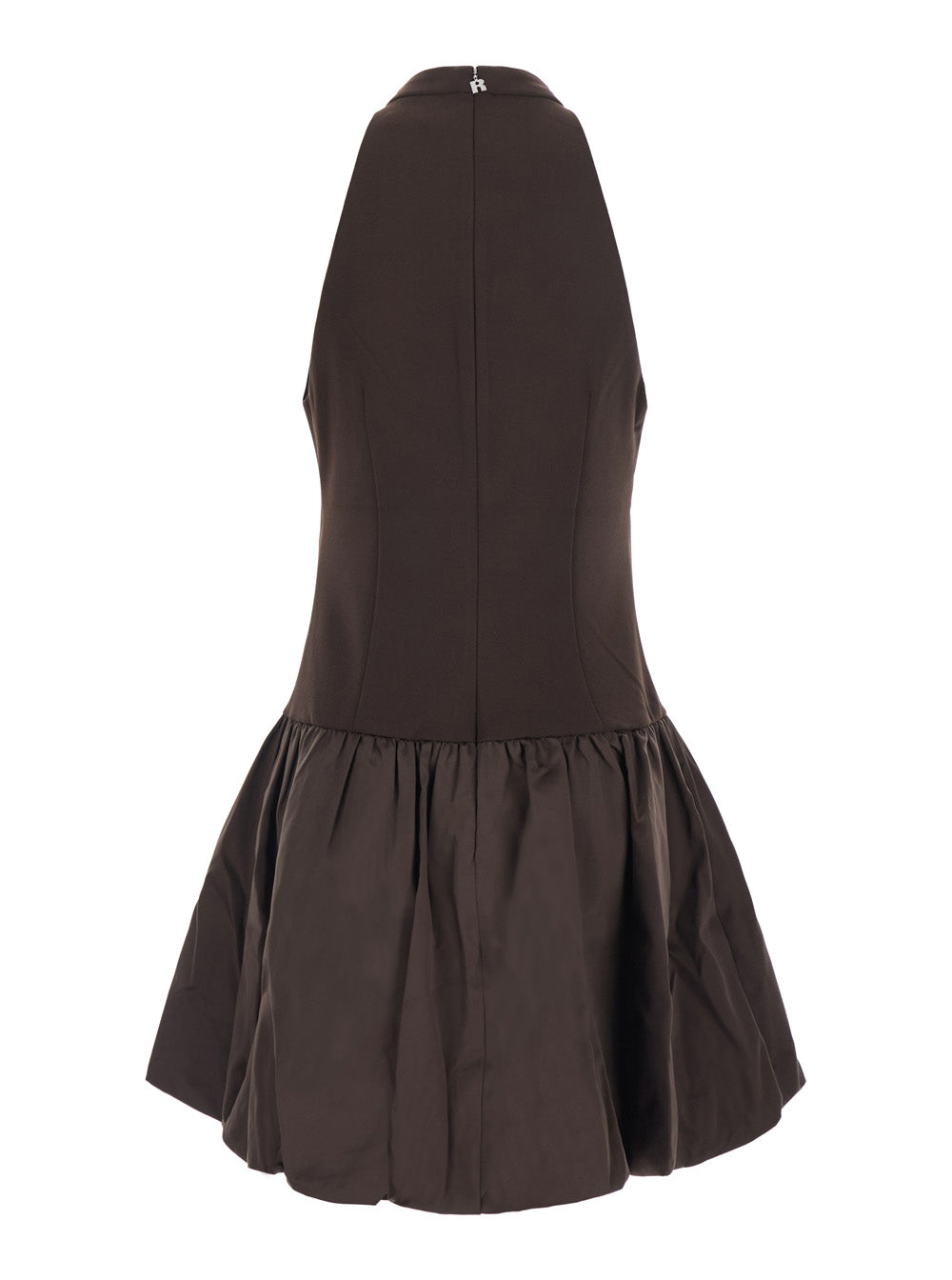 Rotate Women Mini Peplum Dress With Short Sleeves And Tech Fabric Brown Women ROTATE