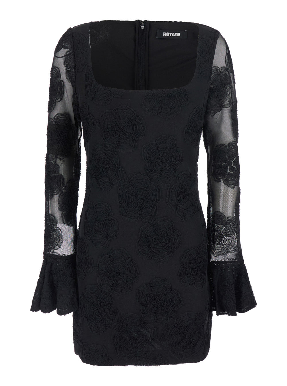 Rotate Women Flower Mesh Ls Mini Dress With Polyester Details And Black Color For Women ROTATE