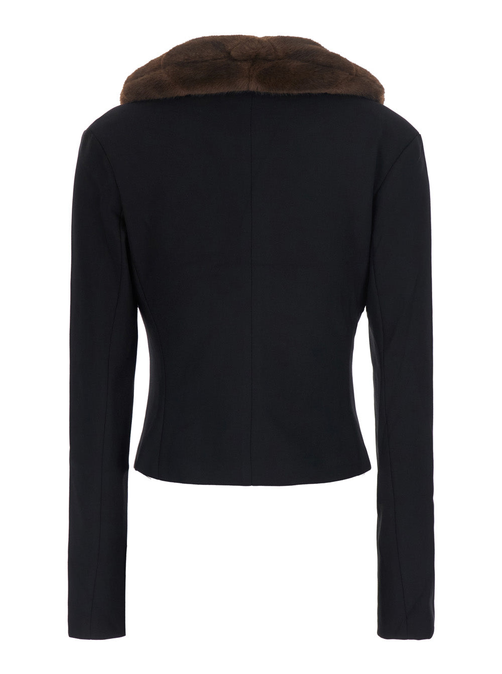 Rotate Women 'Lawrence' Black Crop Cardigan With Eco-Fur Insert And Zip Cuffs In Tech Fabric For Women ROTATE