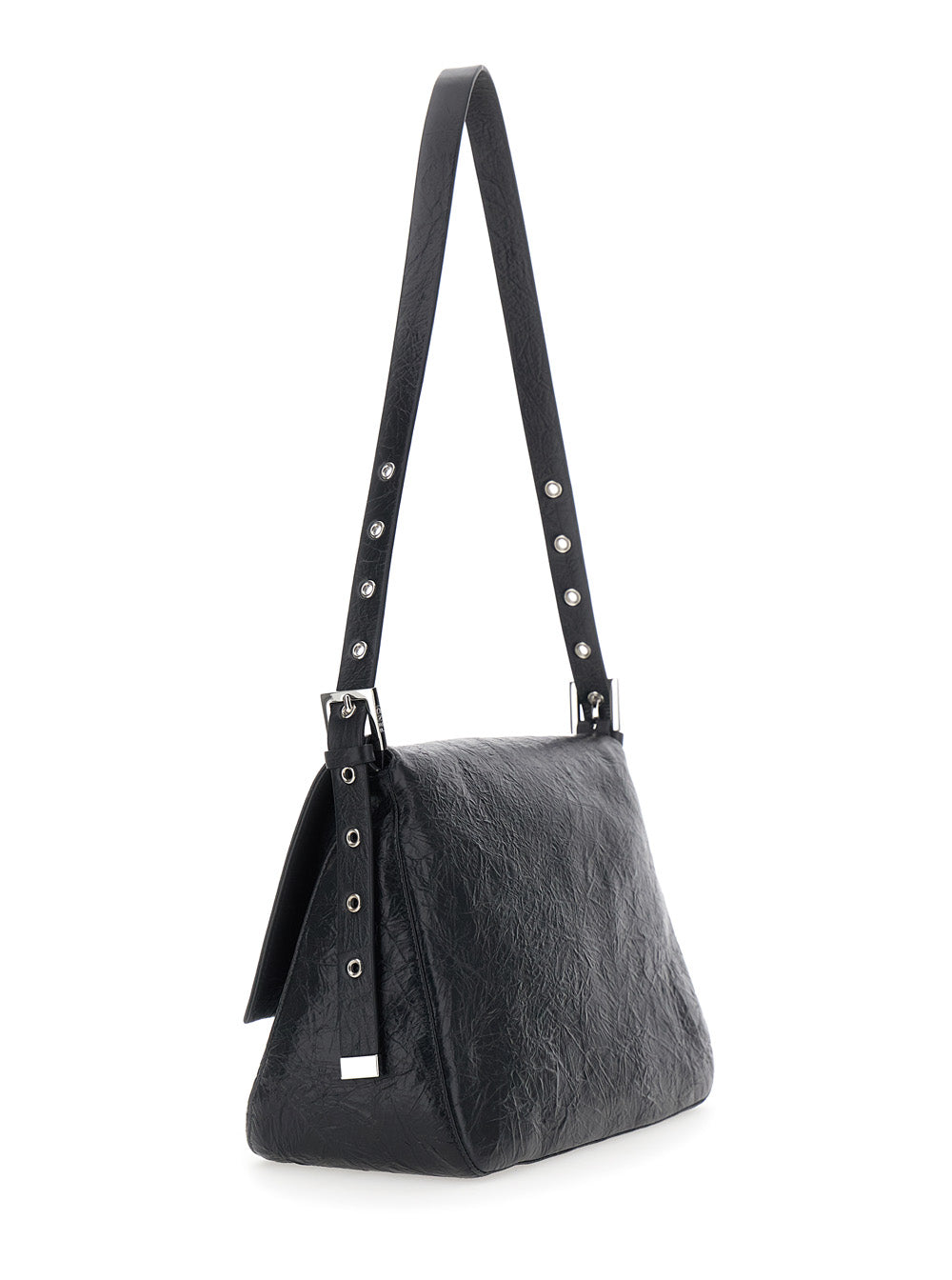Fendi Women 'Flap 26235' Black Shoulder Bag With Adjustable Shoulder Strap And Front Closure With Ff Plate In Leather For Women FENDI
