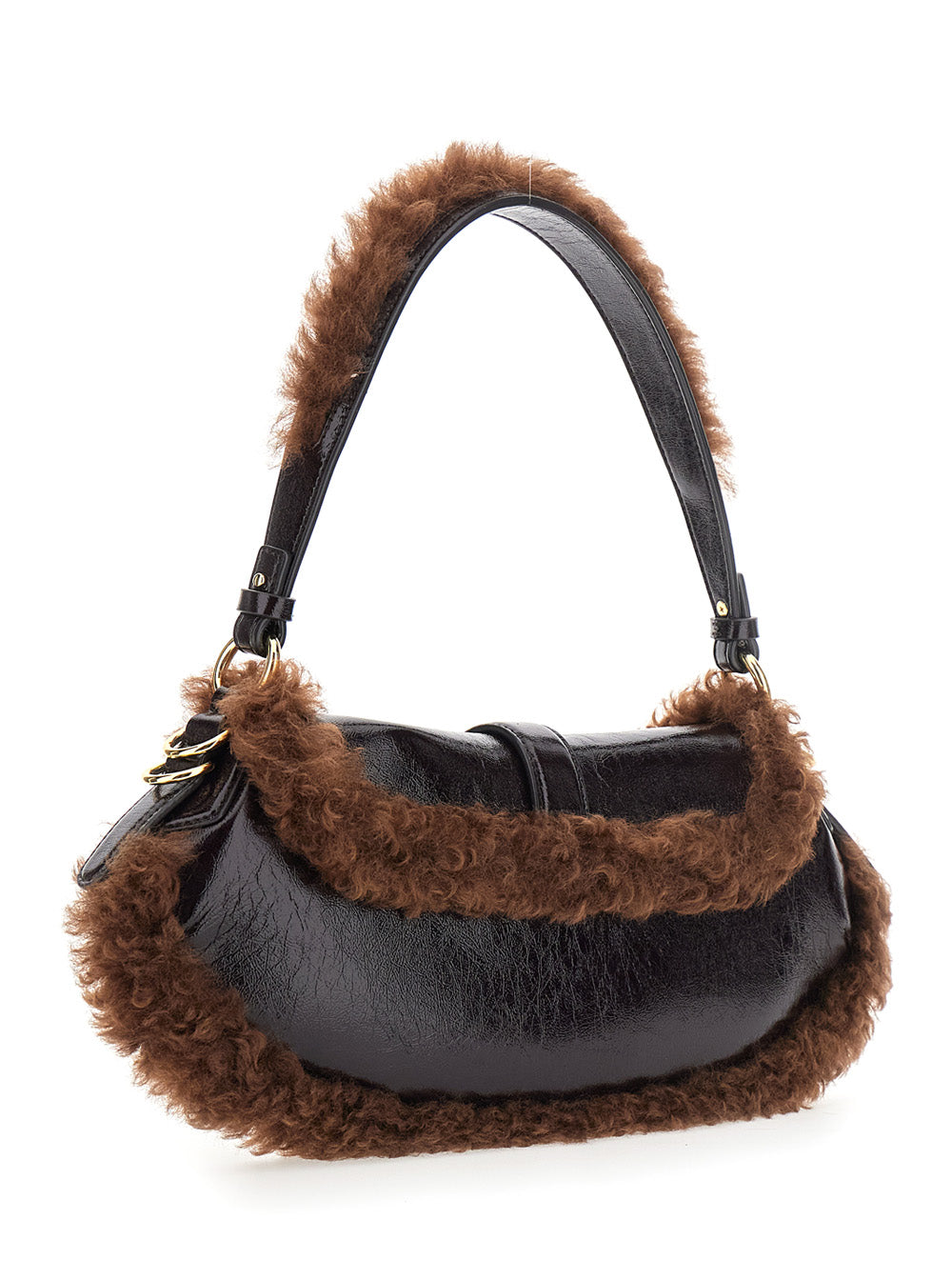 Ganni Women Shoulder Bag With Fur Piping In Brown GANNI