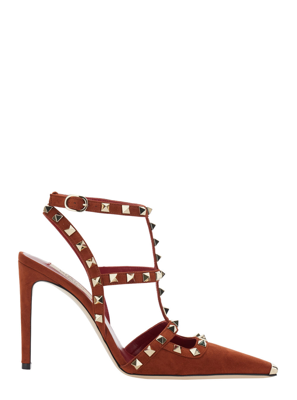 Valentino Garavani Women Ankle Strap | Rockstud | T. 100 | Camoscio/Platinum Studs/Platinum Tip VALENTINO GARAVANI