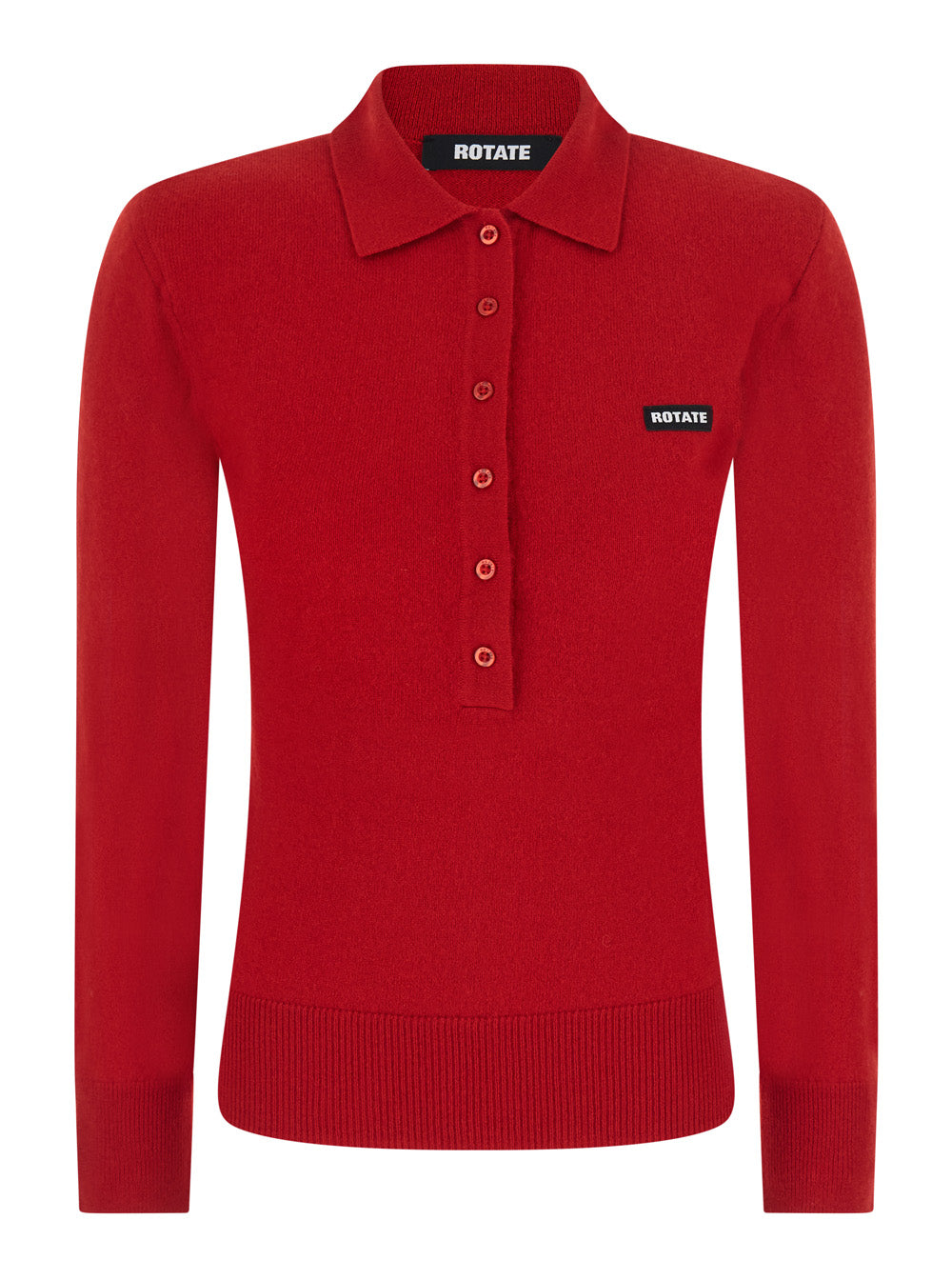 Rotate Women Wool Longsleeves Polo Is A Long-Sleeve Shirt Made Of Merino Wool And Cashmere In Red For Women ROTATE