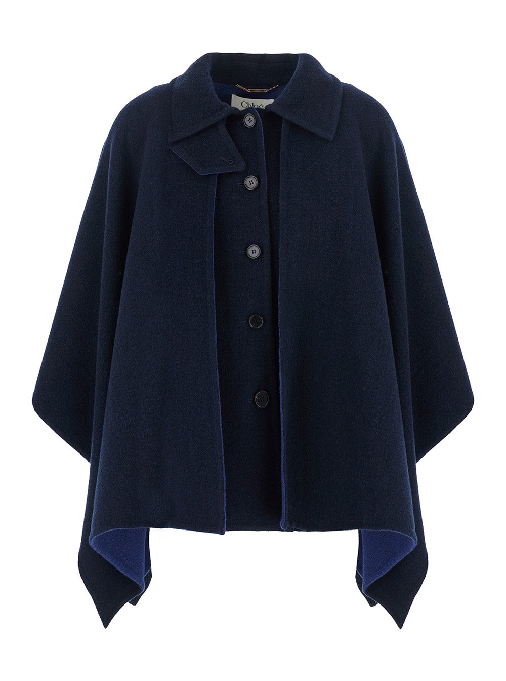 Chloé Women Blue Cape With High Neck With Buttons And Draping In Stretch Wool For Women CHLOE