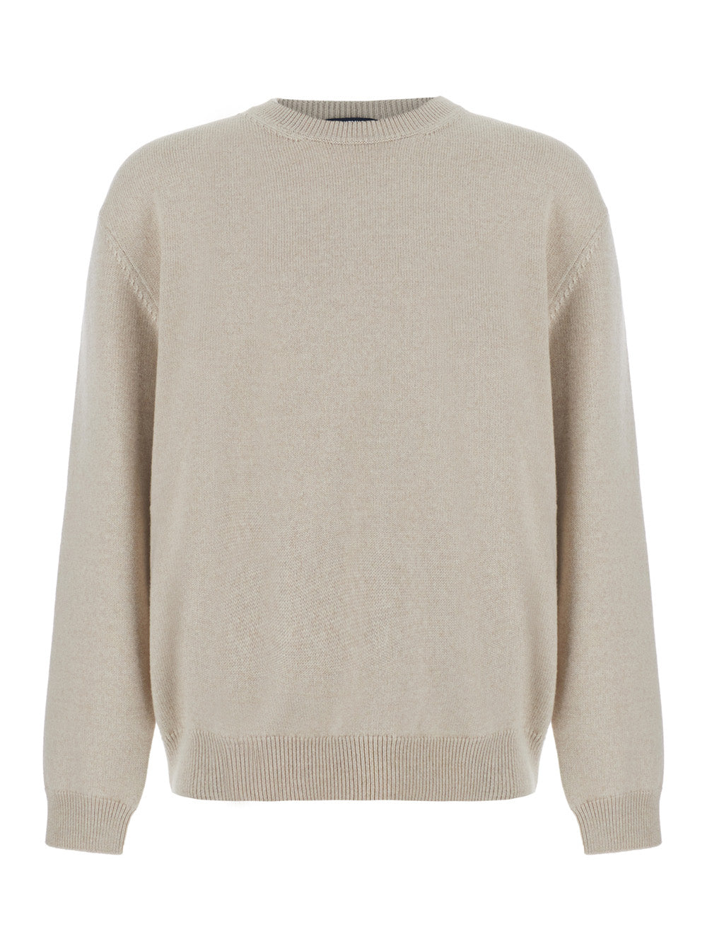 Jacquemus Men 'La Maille Moulin' Beige Crew Neck Sweater With Dropped Shoulders And Maxi Logo Lettering On The Back In Wool For Men JACQUEMUS