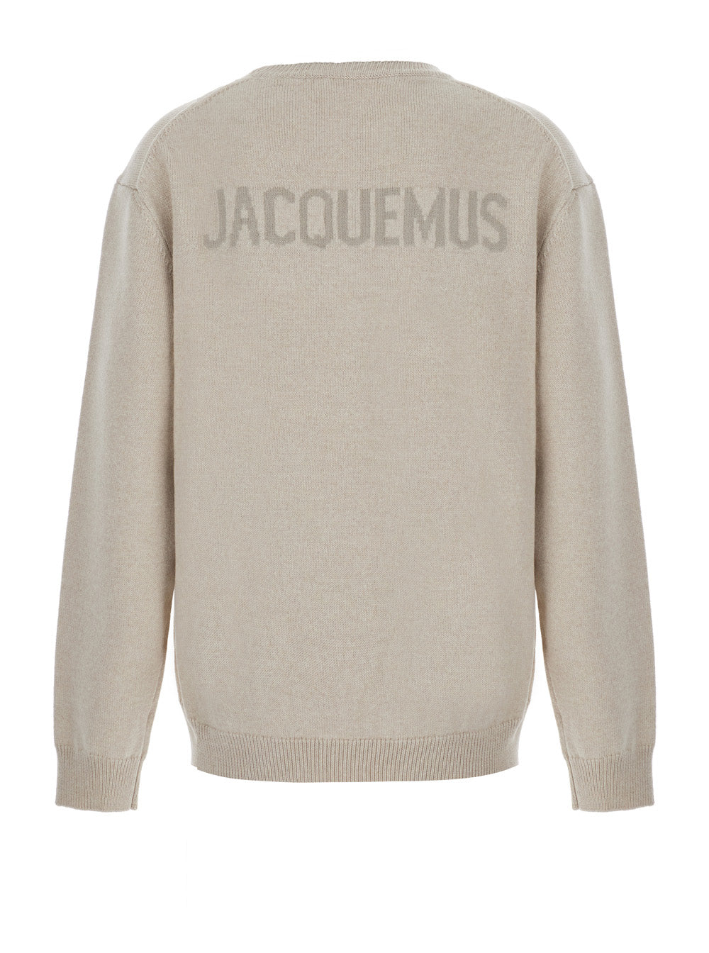 Jacquemus Men 'La Maille Moulin' Beige Crew Neck Sweater With Dropped Shoulders And Maxi Logo Lettering On The Back In Wool For Men JACQUEMUS