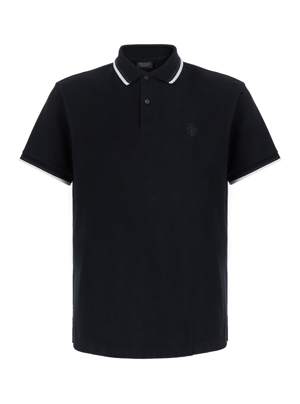 Gucci Men Black Polo Shirt With Contrasting Classic Collar And Logo Embroidery On The Front In Cotton For Men GUCCI