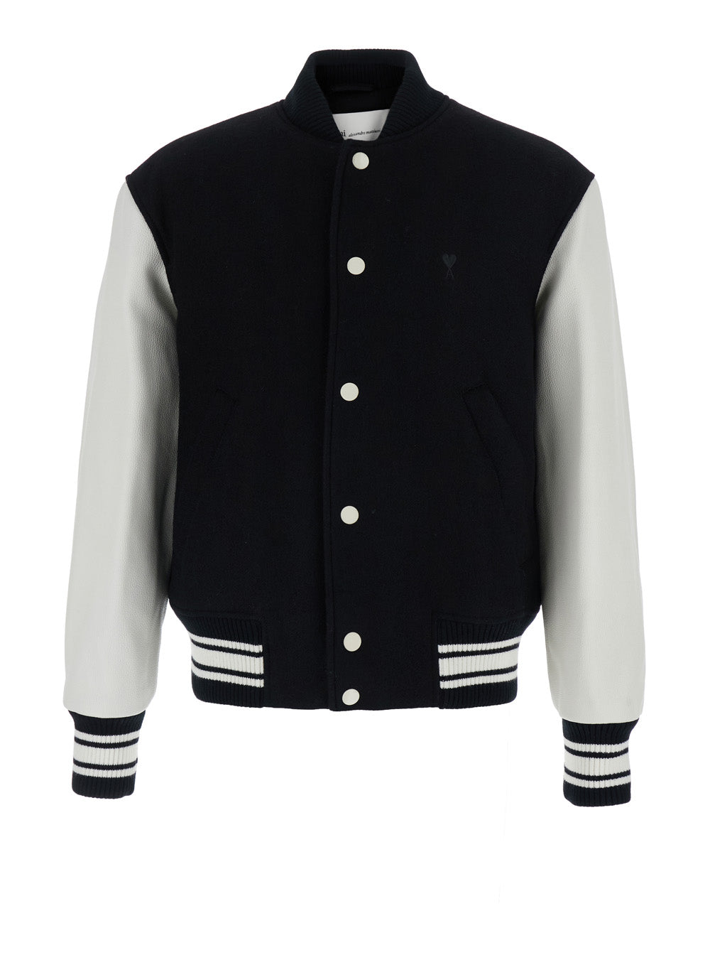 Ami Paris Men Jacket Teddy Padded With Leather Sleeves In Black Fabric AMI PARIS
