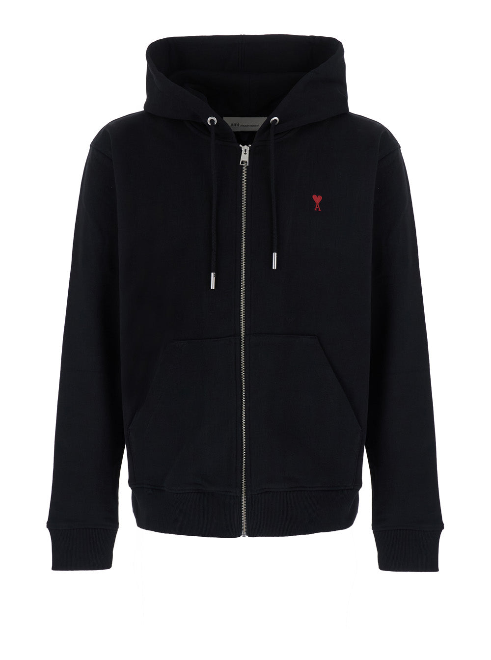 Ami Paris Men Black Zip-Up Sweatshirt With Ami De Coeur Logo In Red, Made Of Cotton, Unisex AMI PARIS