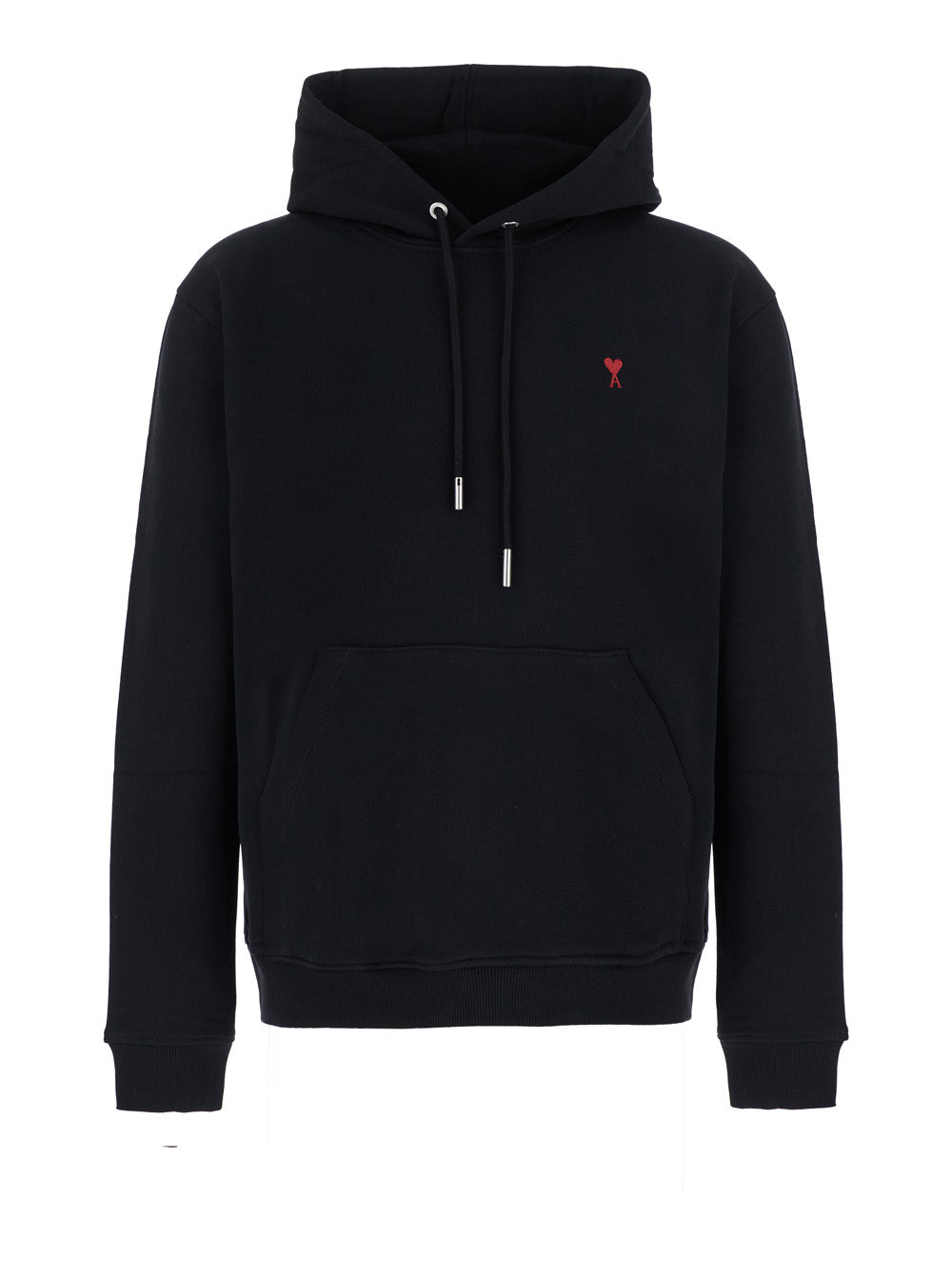 Ami Paris Men Hoodie With Red Ami De Coeur Logo, Cotton, Black, Unisex AMI PARIS
