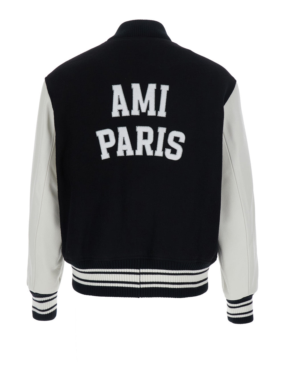 Ami Paris Men Jacket Teddy Padded With Leather Sleeves In Black Fabric AMI PARIS
