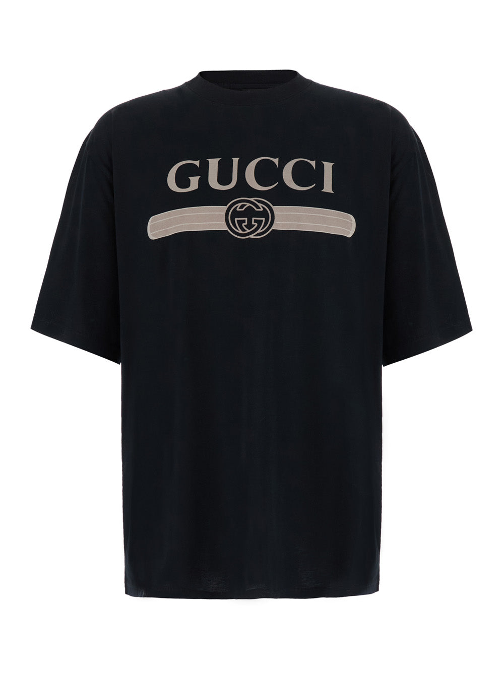 Gucci Men Black Crew Neck T-Shirt With Maxi Logo On The Front In Cotton For Men GUCCI