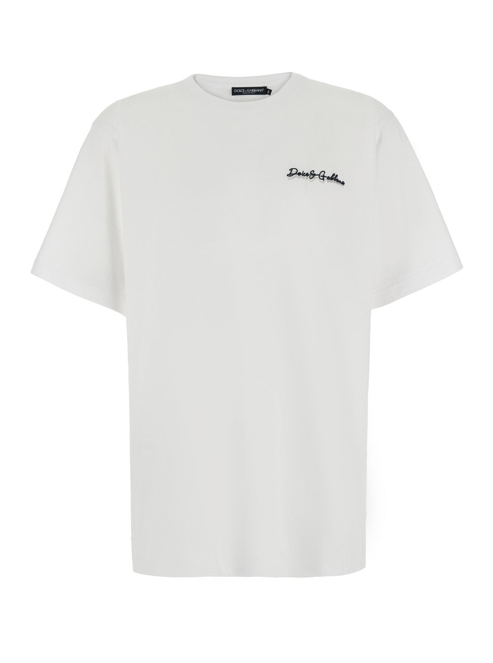 Dolce & Gabbana Men White Crew Neck T-Shirt With Logo Embroidery On The Front In Cotton Men DOLCE & GABBANA