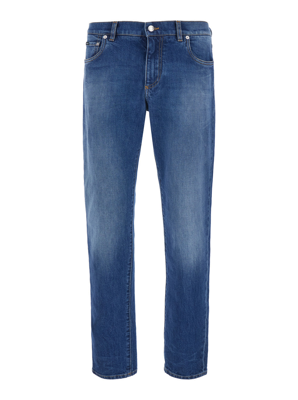 Dolce & Gabbana Men Blue Slim Jeans With Logo Patch On The Back In Denim Man DOLCE & GABBANA