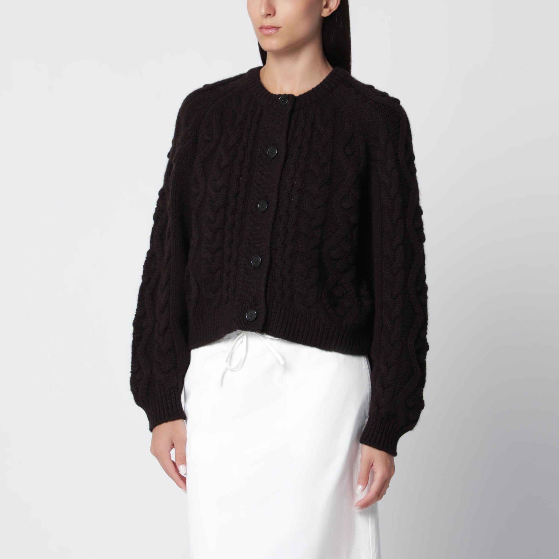 Lisa Yang Brown Cable-Knit Cashmere Cardigan Women LISA YANG