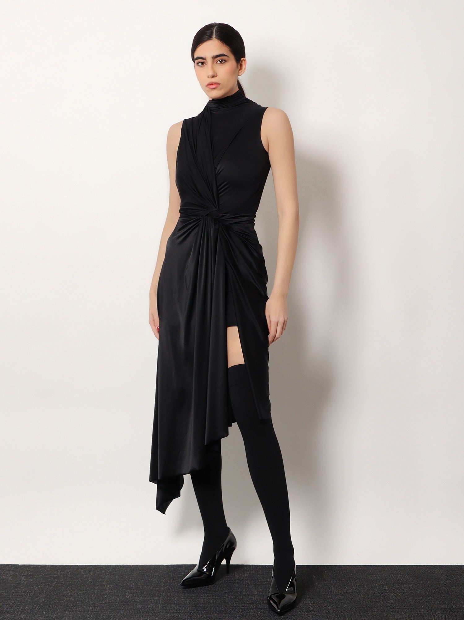 Balenciaga Women Stretch Fabric Long Asymmetrical Dress BALENCIAGA