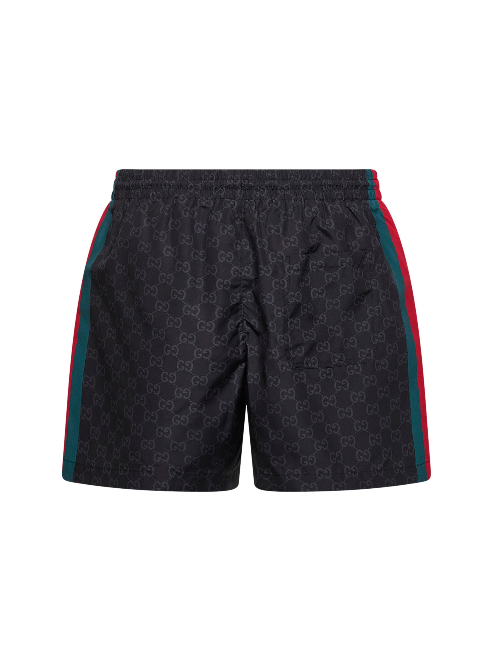 Gucci Men Black Gg Print Nylon Swim Shorts With Web Detail GUCCI