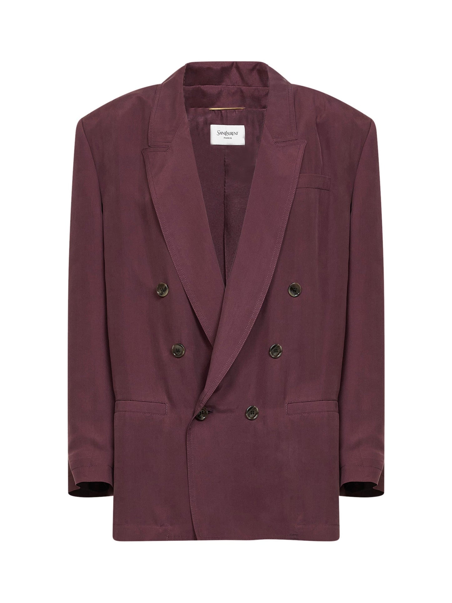 Saint Laurent Women Aubergine Silk Habutai Double-Breasted Blazer SAINT LAURENT