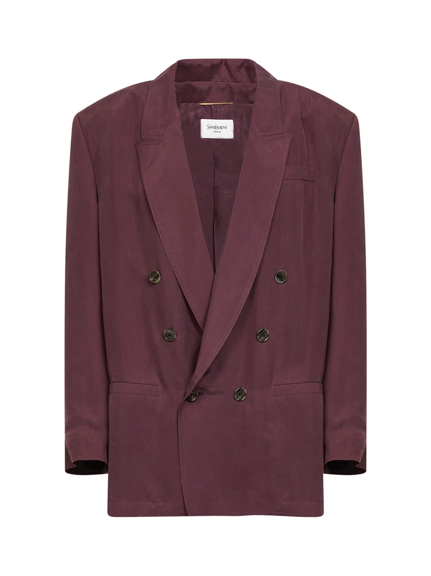 Saint Laurent Women Aubergine Silk Habutai Double-Breasted Blazer SAINT LAURENT