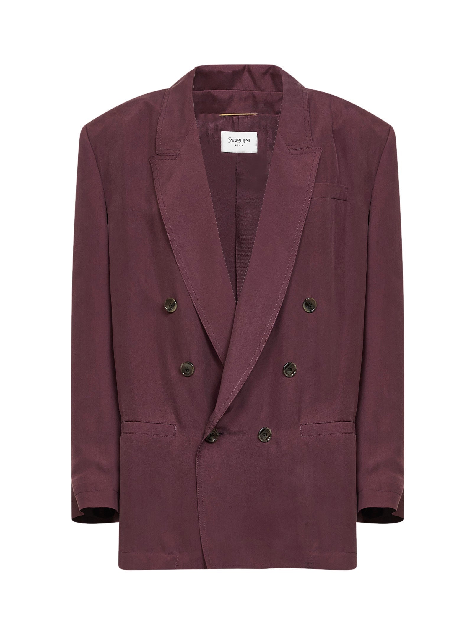 Saint Laurent Women Aubergine Silk Habutai Double-Breasted Blazer SAINT LAURENT