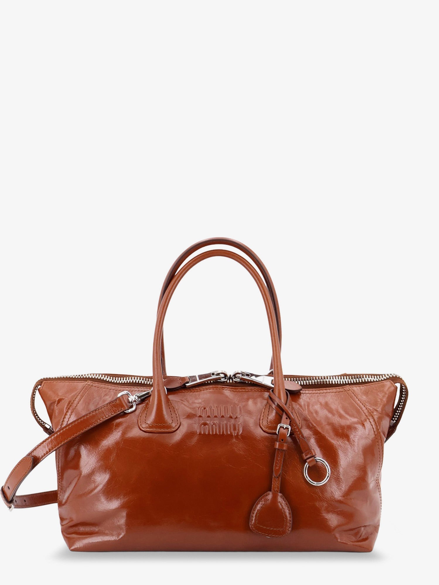 Miu Miu Women Shiny Leather Handbag With Front Lettering Logo MIU MIU