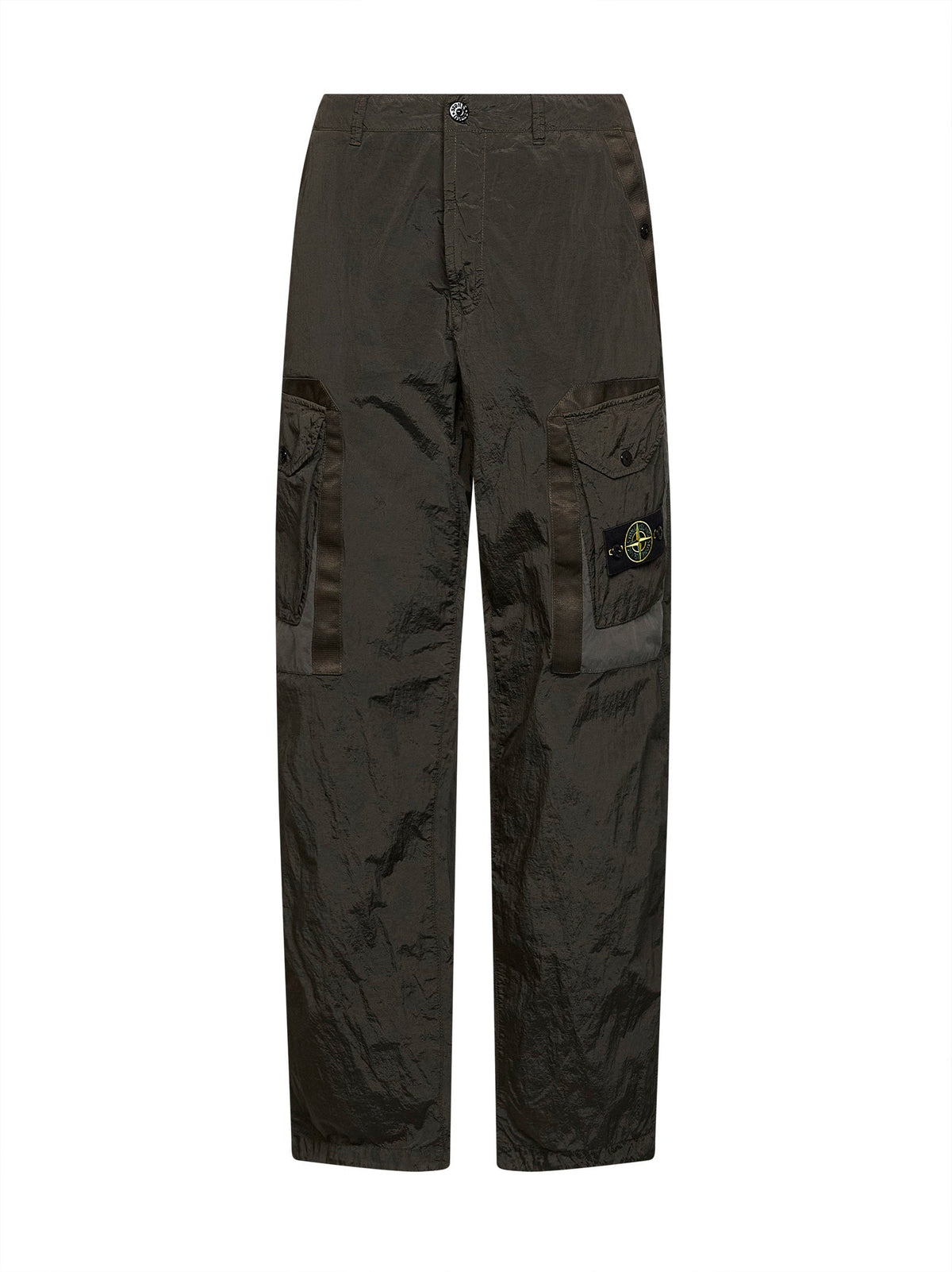 Stone Island Men Coal Grey Metal Nylon Cargo Trousers STONE ISLAND