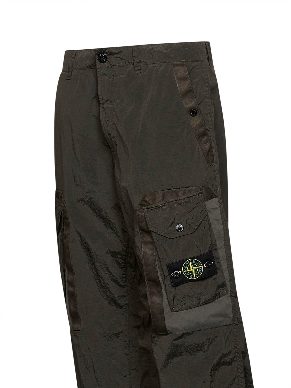 Stone Island Men Coal Grey Metal Nylon Cargo Trousers STONE ISLAND