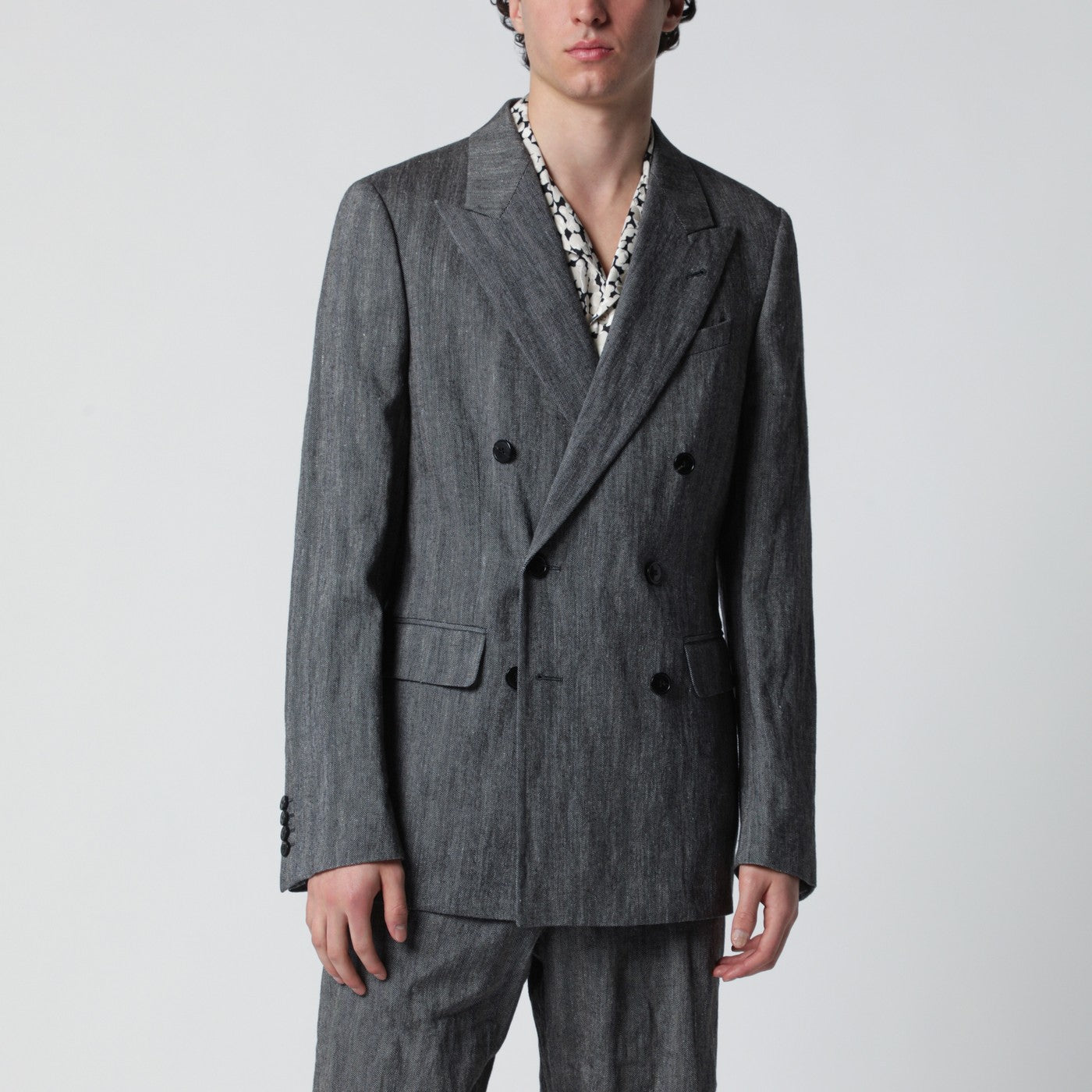 Dries Van Noten Black Herringbone Double-Breasted Jacket Men DRIES VAN NOTEN