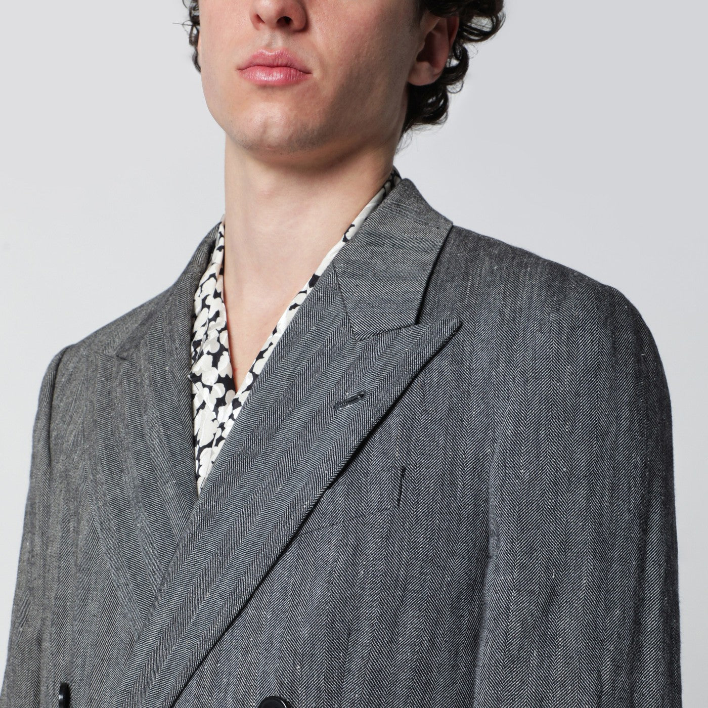 Dries Van Noten Black Herringbone Double-Breasted Jacket Men DRIES VAN NOTEN