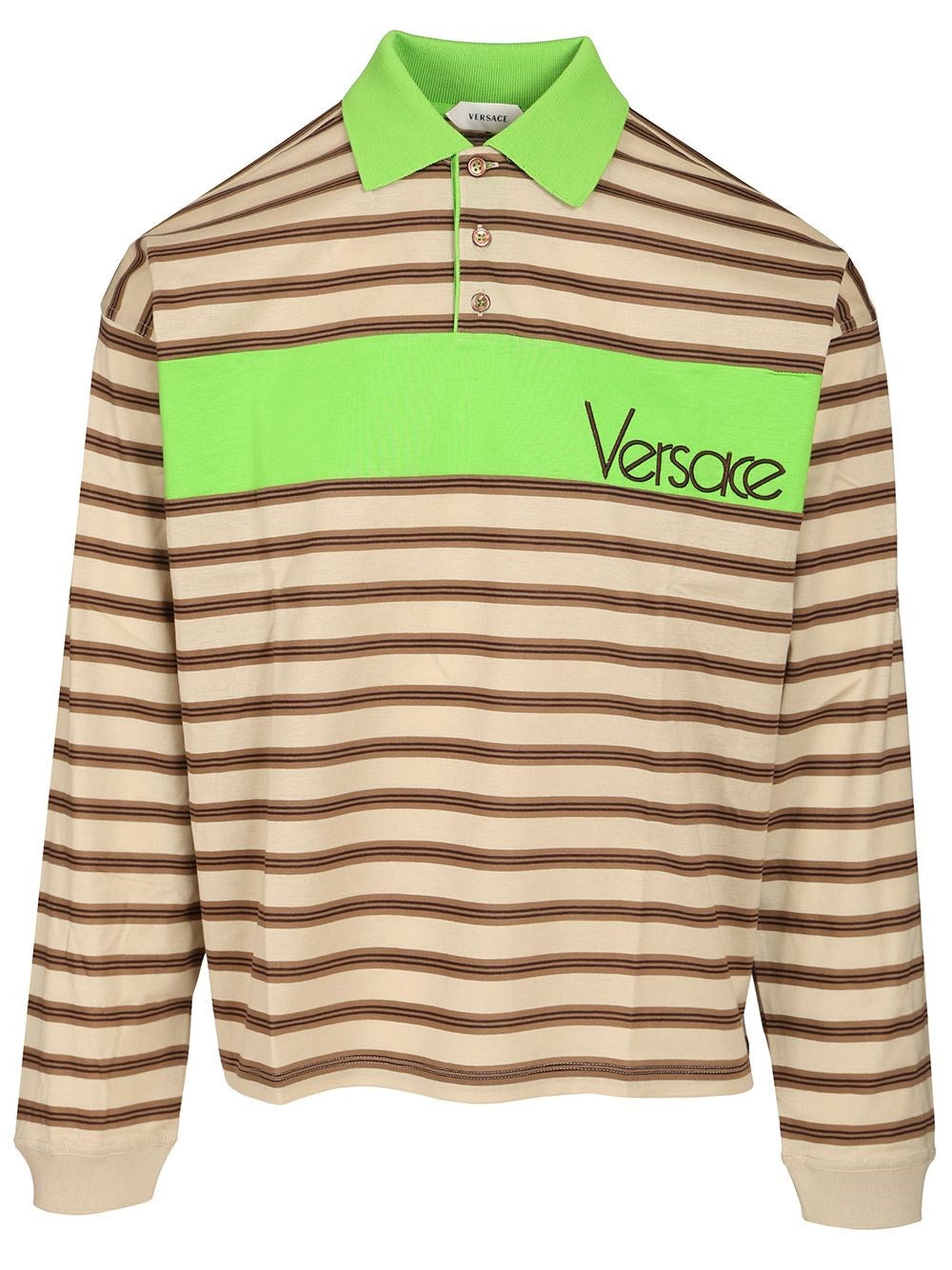 Versace Men Striped Cotton Polo Shirt With Inlay VERSACE