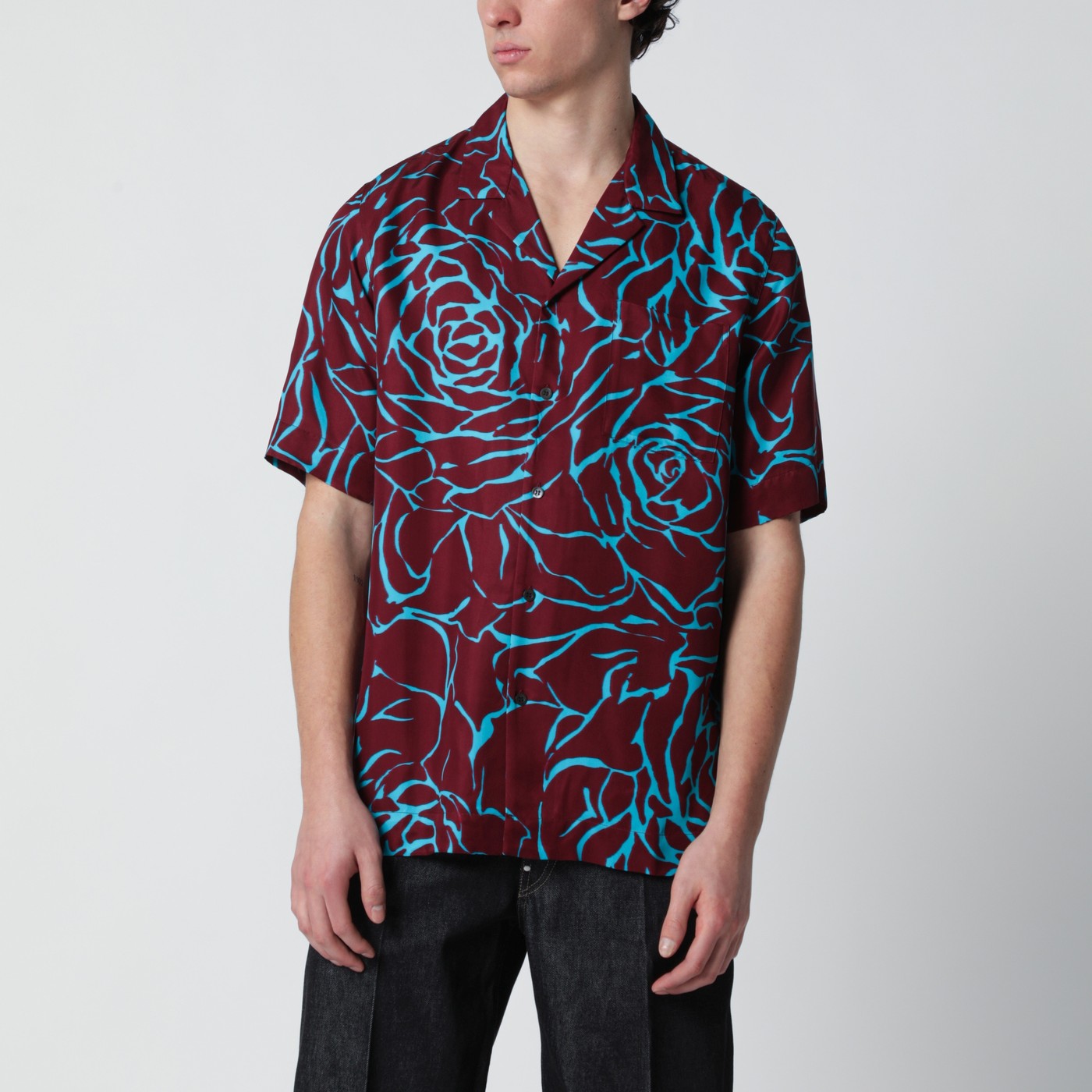 Dries Van Noten Burgundy Shirt With Archive Rose Print Men DRIES VAN NOTEN