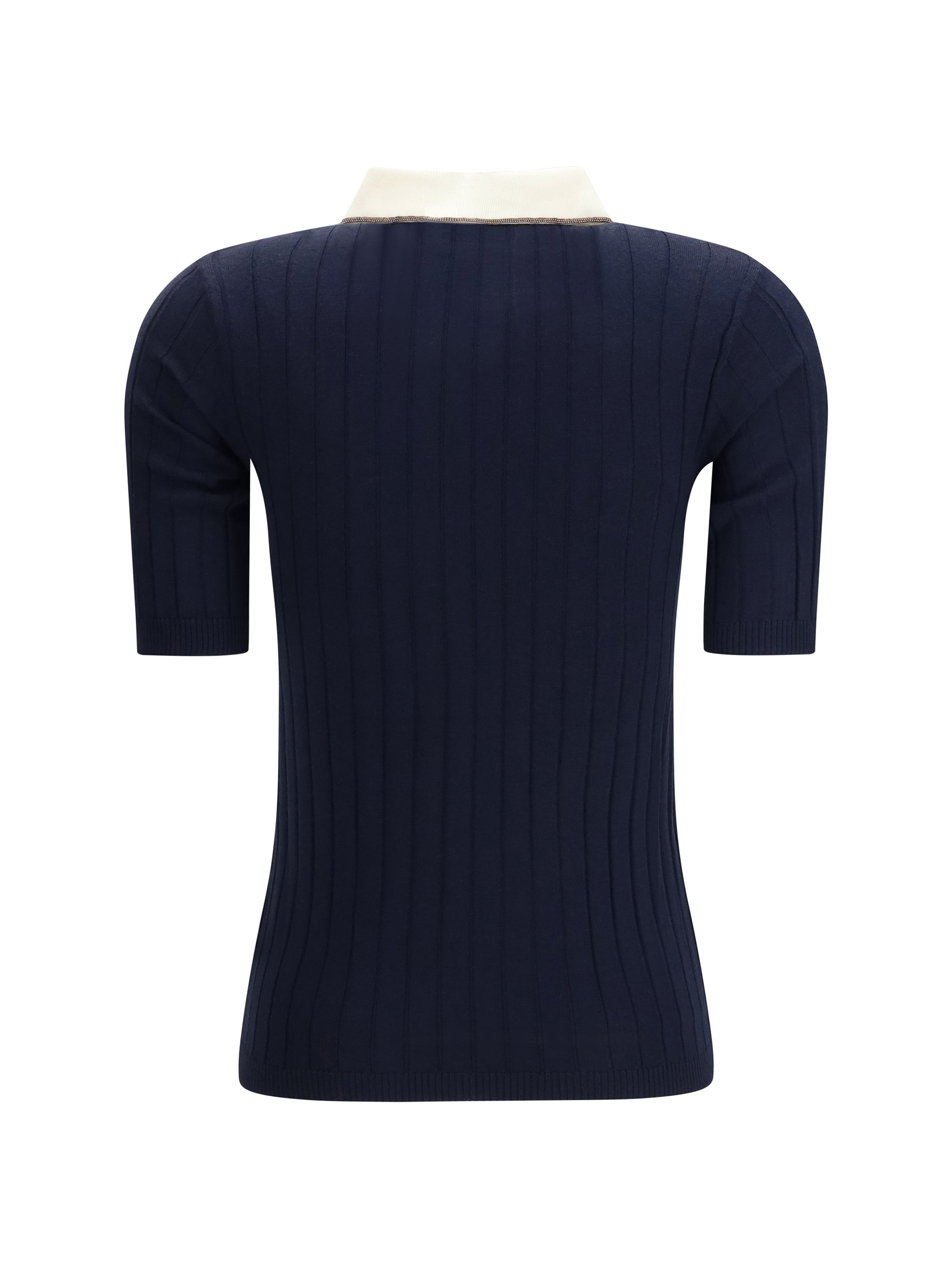 Brunello Cucinelli Women Short Sleeve Polo In Virgin Wool And Cashmere With Accessory Detail BRUNELLO CUCINELLI