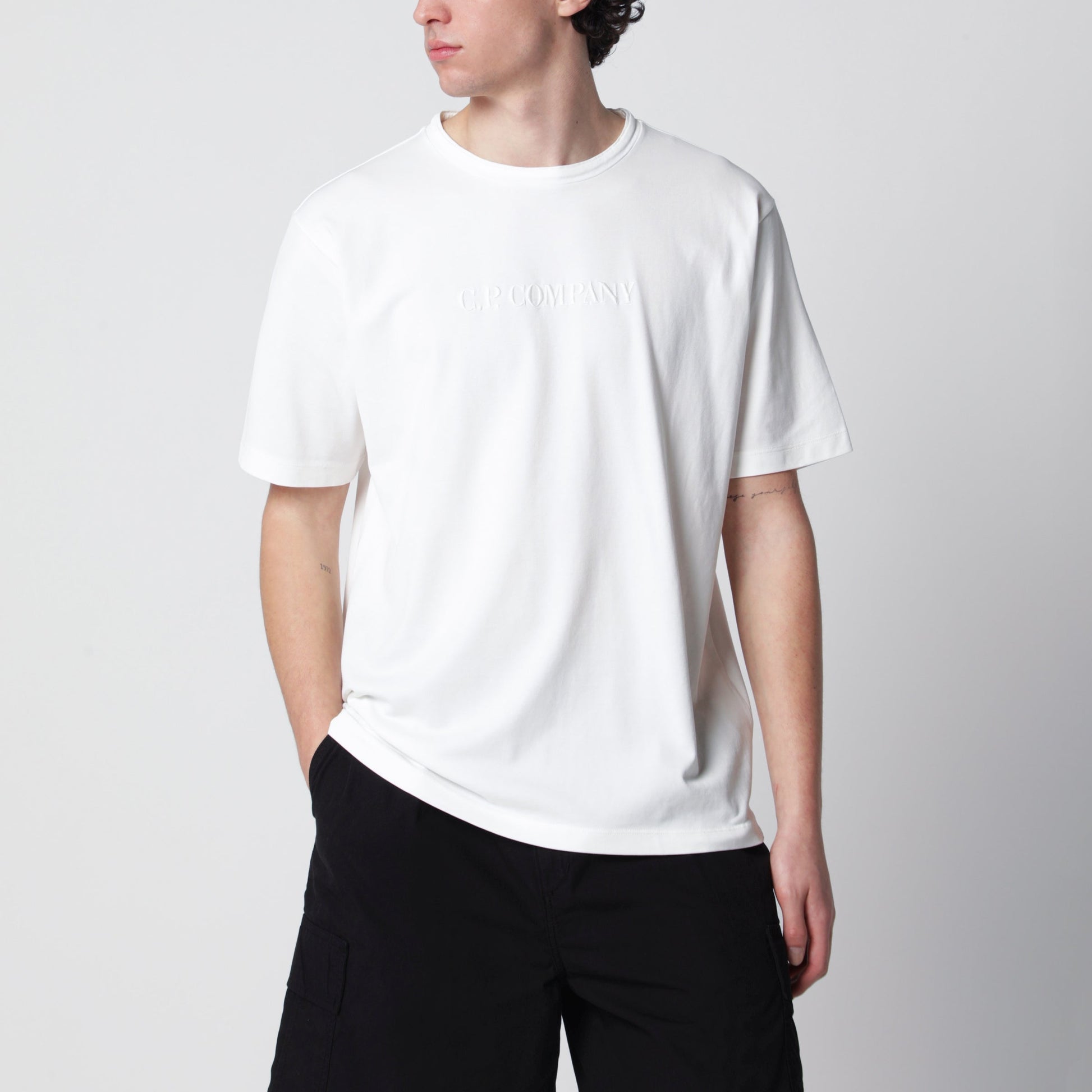 C.P. Company White T-Shirt With Embroidered Logo Men C.P. COMPANY