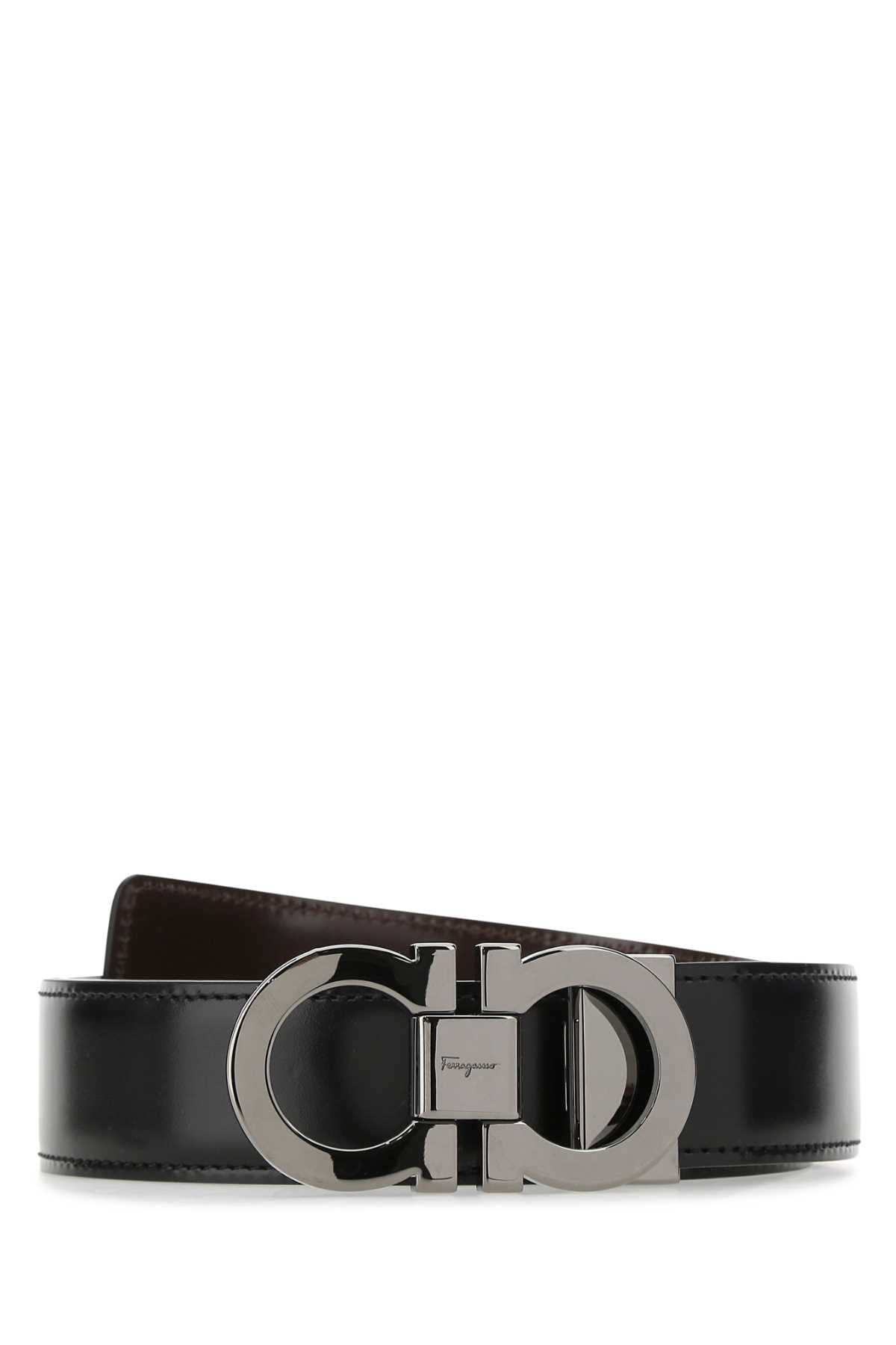 Salvatore Ferragamo Men Black Leather Reversibile Belt FERRAGAMO