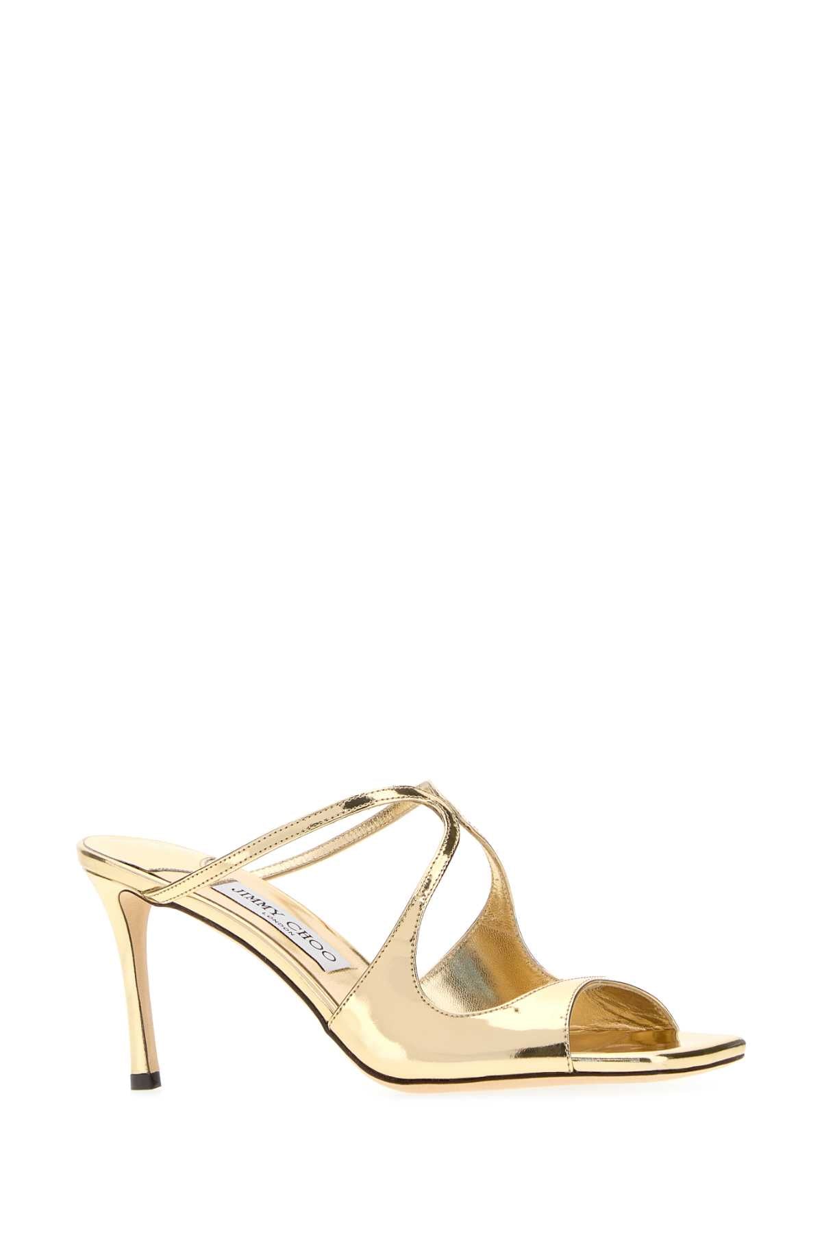 Jimmy Choo Women Gold Leather Anise 75 Mules JIMMY CHOO