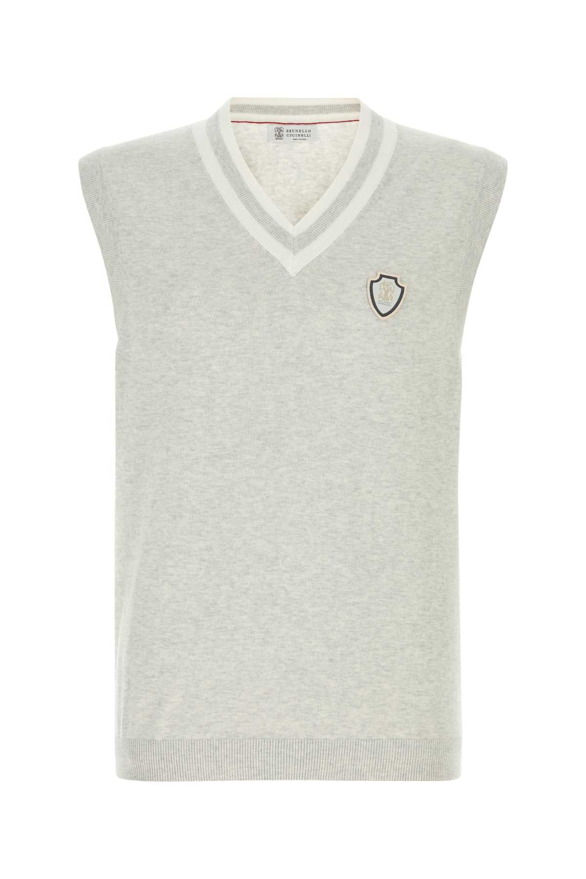 Brunello Cucinelli Men Light Grey Cotton Vest BRUNELLO CUCINELLI