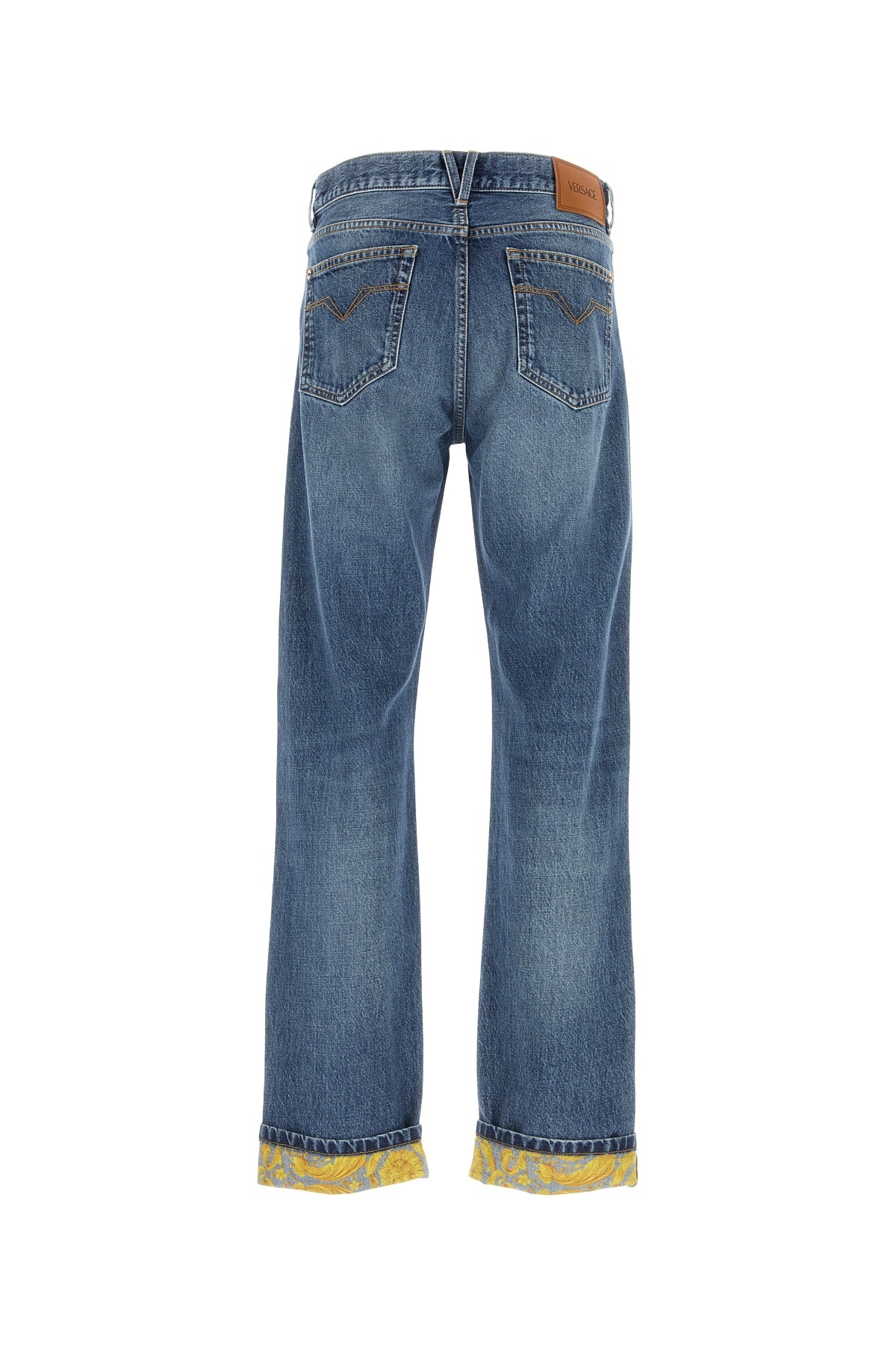 Versace Men Pant Denim Stone Wash Blue Denim Fabric + Barocco