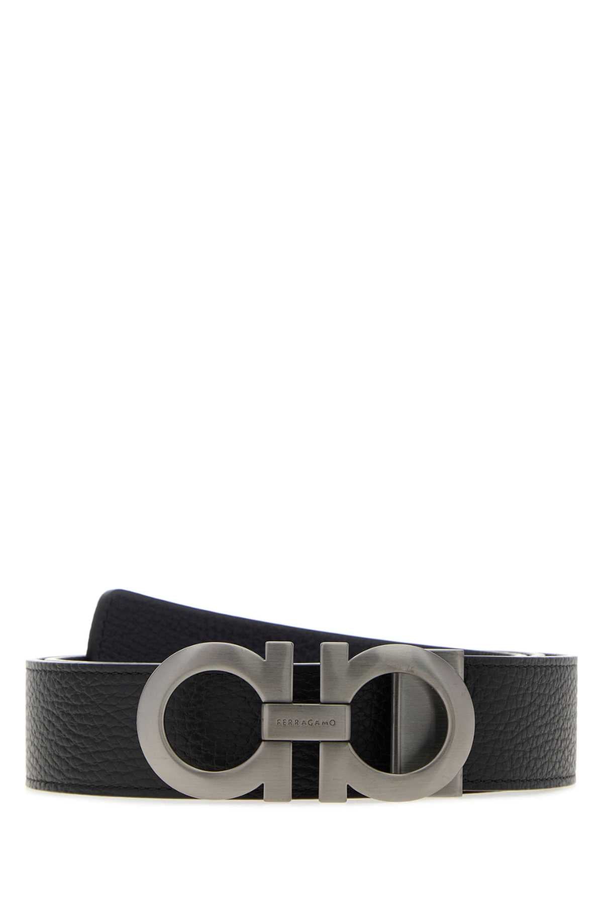 Salvatore Ferragamo Men Black Leather Reversible Belt FERRAGAMO