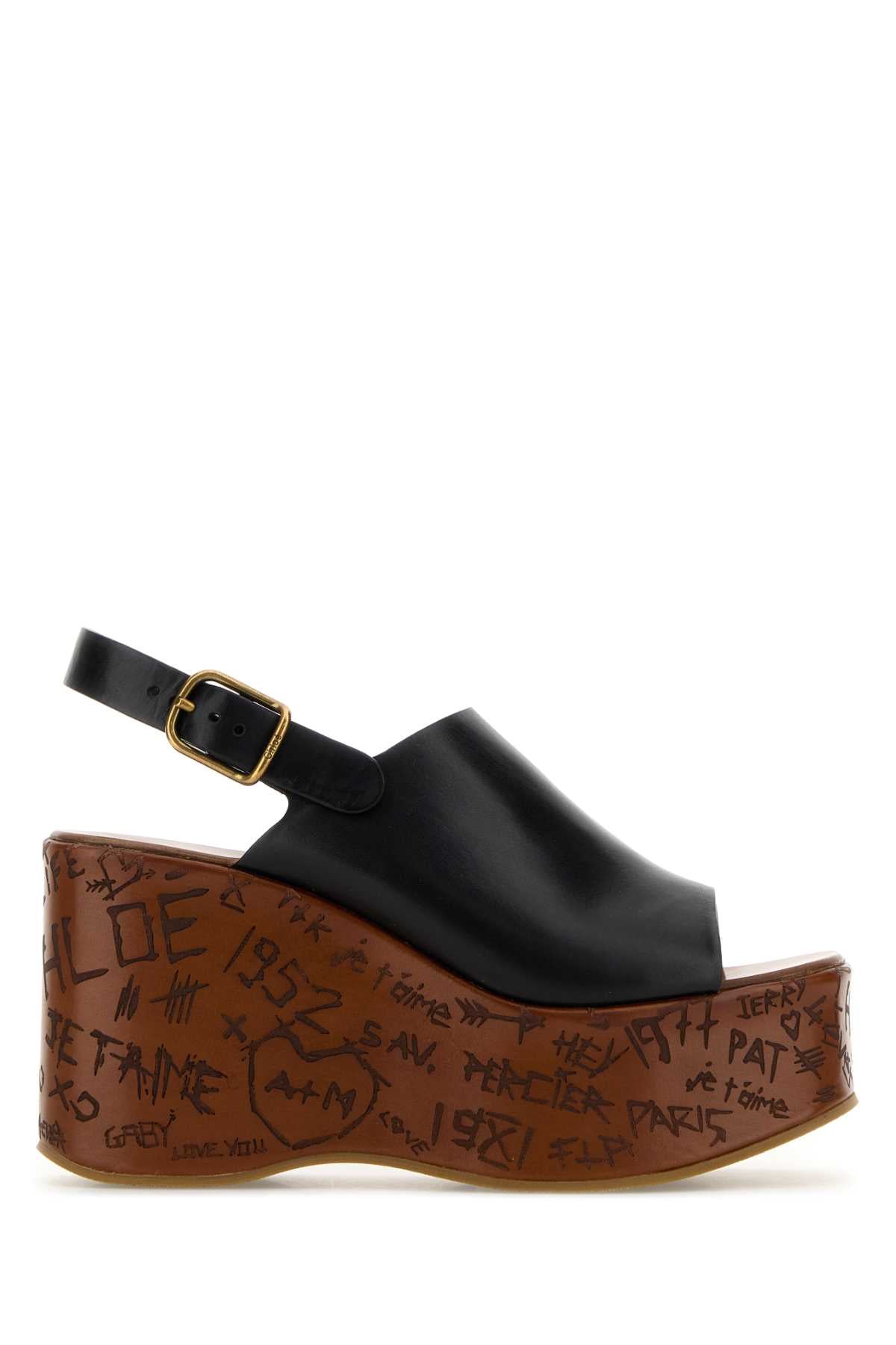 Chloe Women Black Leather Maxime Wedges CHLOE