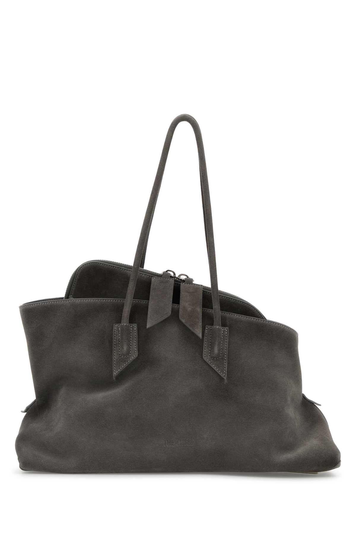 The Attico Women Grey Suede Medium La Passeggiata Shoulder Bag THE ATTICO