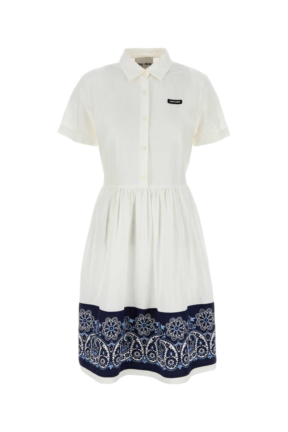 Miu Miu Women White Cotton Blend Shirt Dress MIU MIU