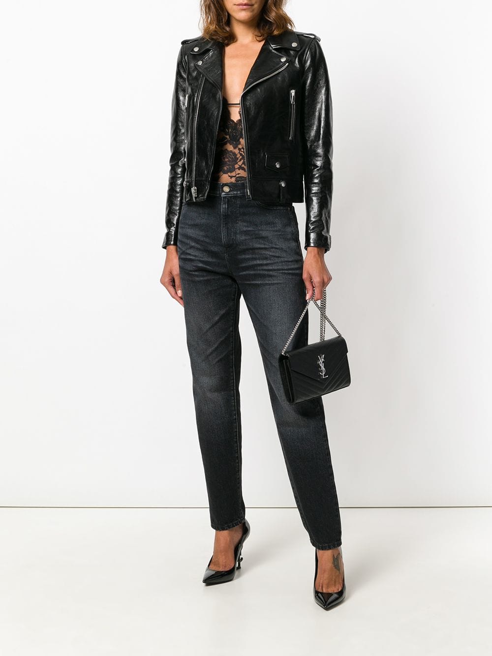 Saint Laurent Women Classic Cassandre Chain Wallet In Grain De Poudre Leather