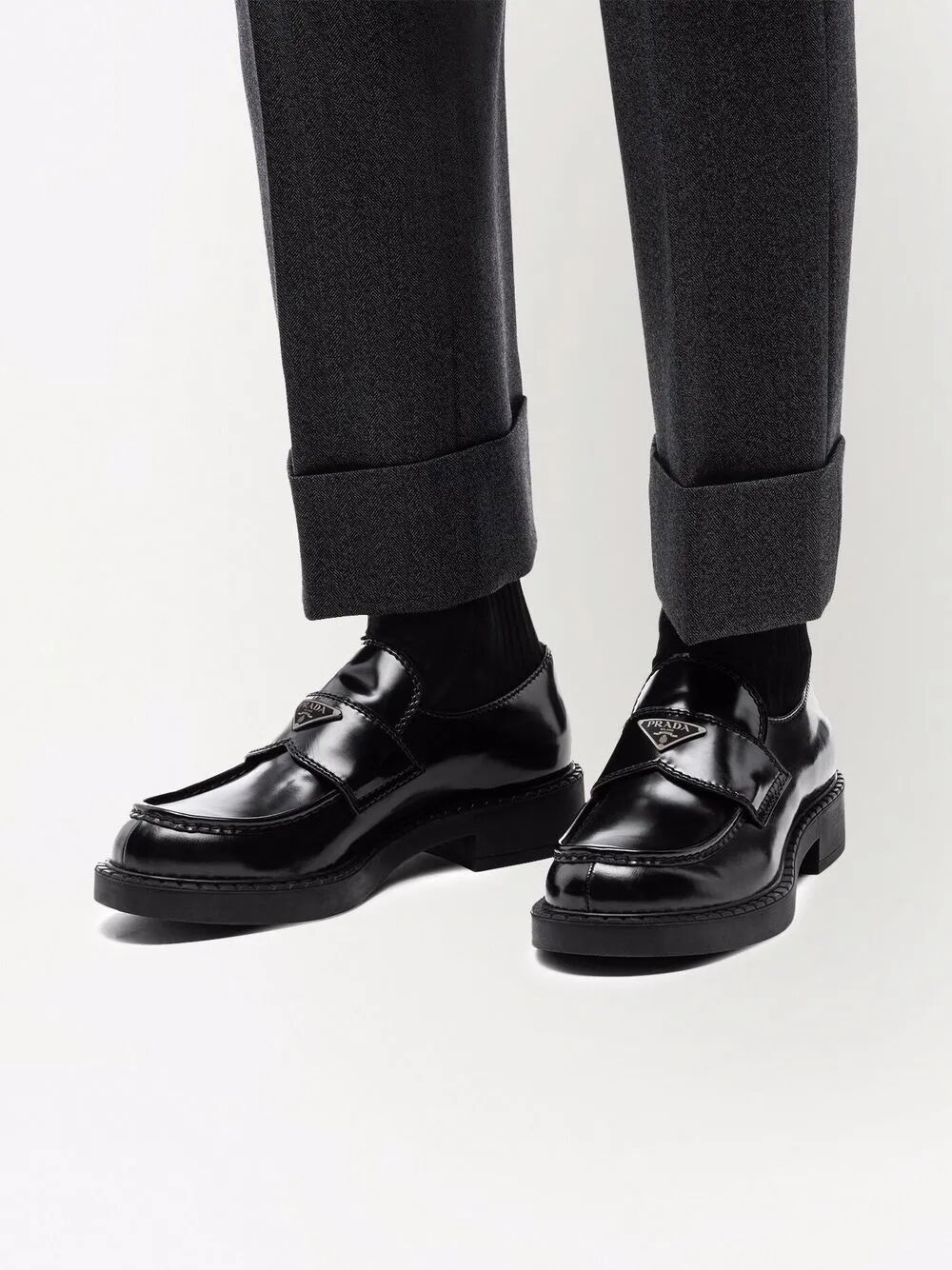 Prada Men Chocolate Brushed Leather Loafers PRADA