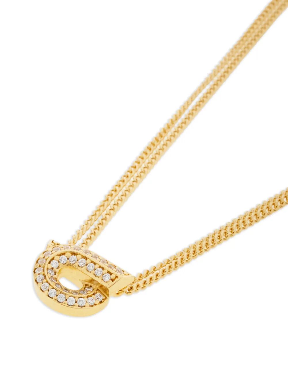 Ferragamo Women Double Chain Gancini Necklace With Crystals FERRAGAMO