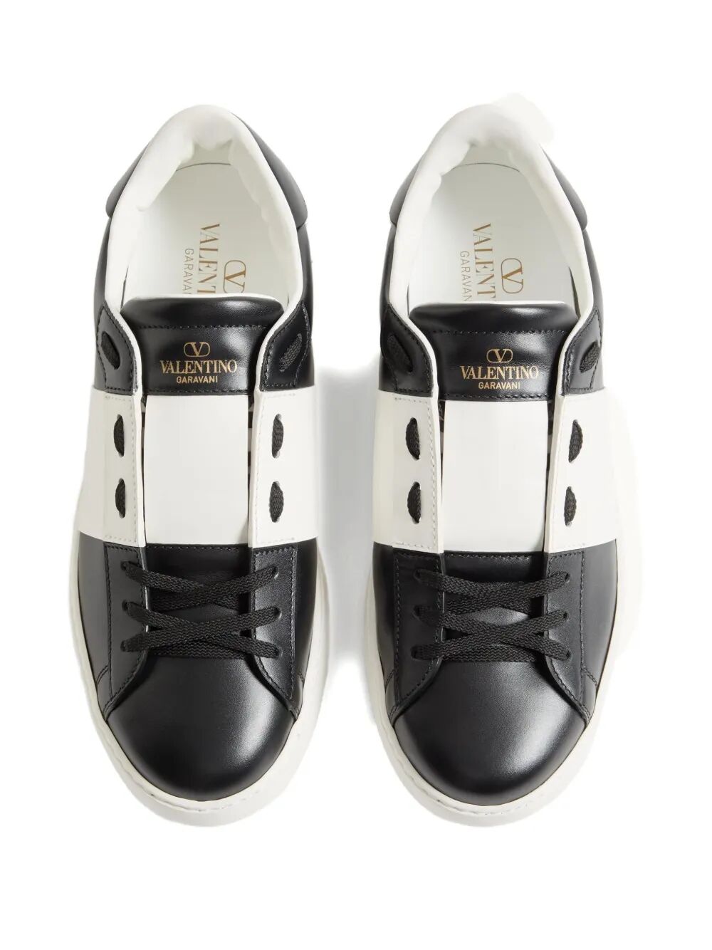 Valentino Garavani Men Open Leather Sneakers With Contrast Band And Stud Details VALENTINO GARAVANI