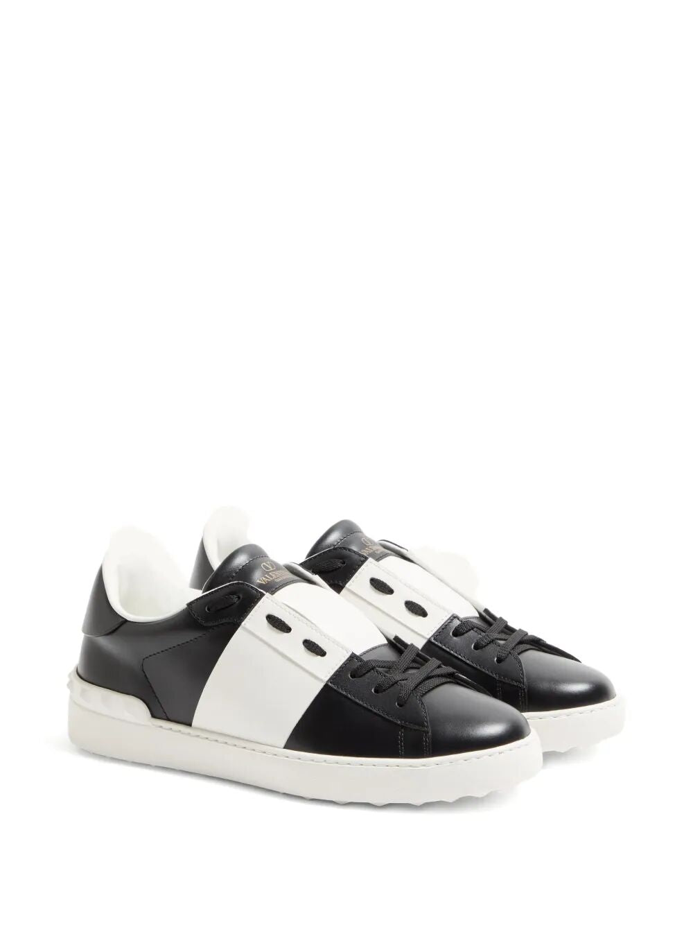 Valentino Garavani Men Open Leather Sneakers With Contrast Band And Stud Details VALENTINO GARAVANI