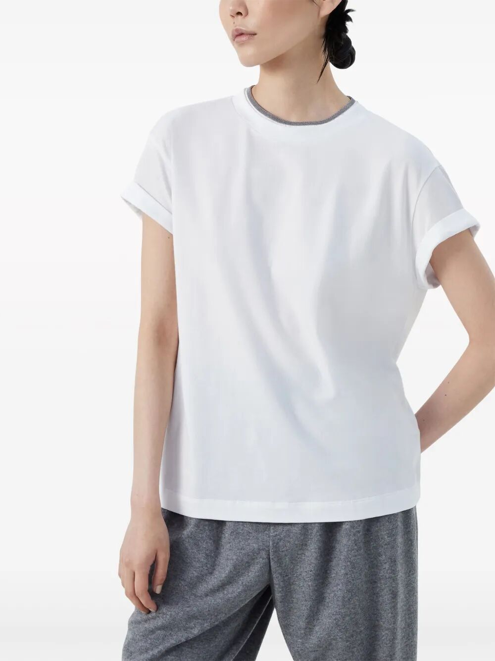 Brunello Cucinelli Women Stretch Cotton Jersey T-Shirt With Precious Faux Layering BRUNELLO CUCINELLI