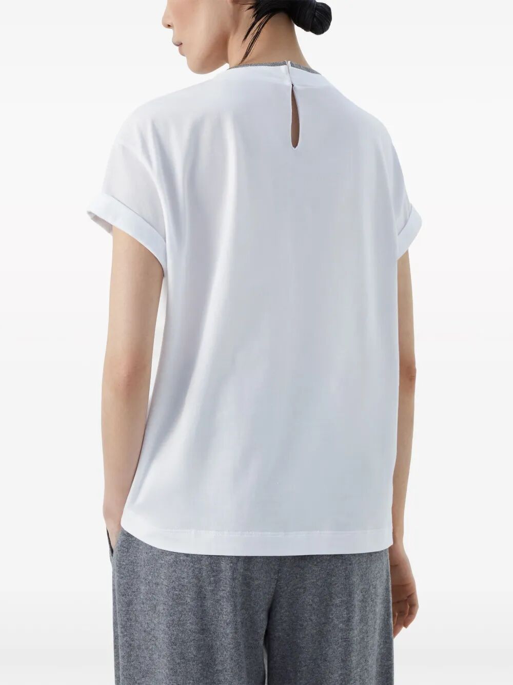 Brunello Cucinelli Women Stretch Cotton Jersey T-Shirt With Precious Faux Layering BRUNELLO CUCINELLI