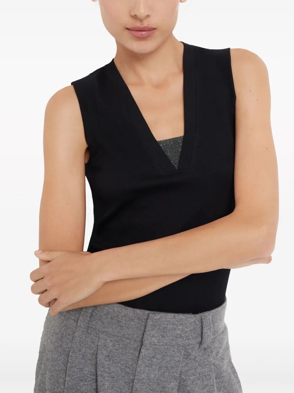 Brunello Cucinelli Women Stretch Cotton Jersey Tank Top With Precious Faux-Layering BRUNELLO CUCINELLI
