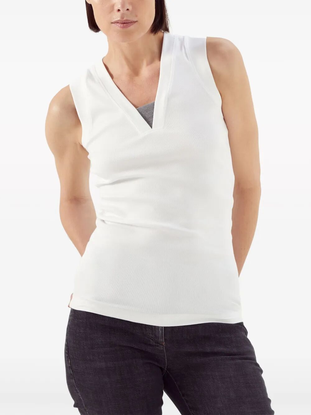 Brunello Cucinelli Women Stretch Cotton Jersey Tank Top With Precious Faux-Layering BRUNELLO CUCINELLI